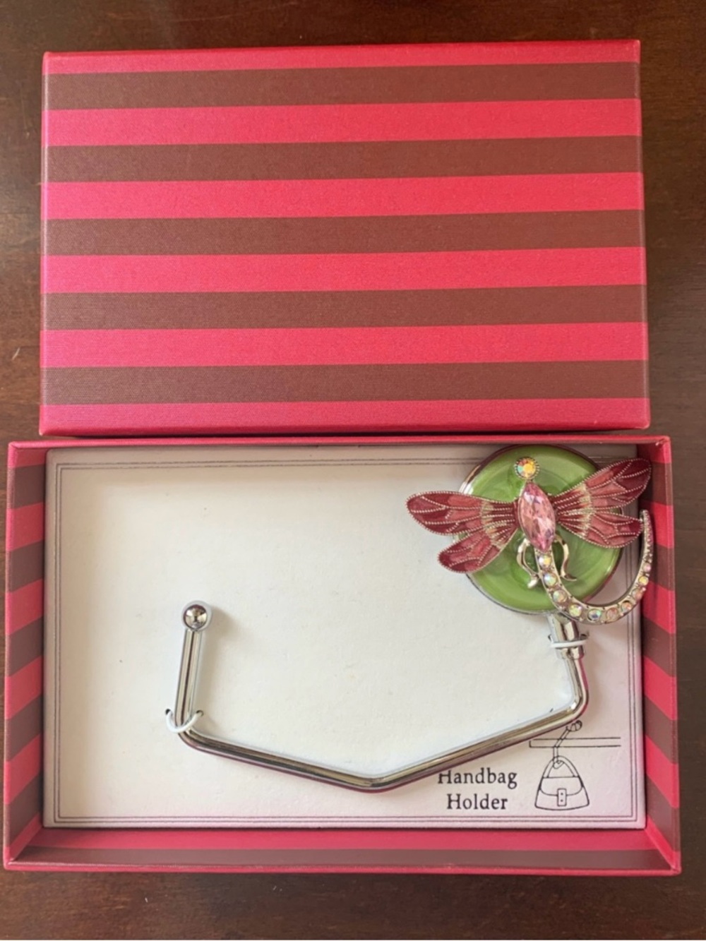 Handbag Holder with Pink Dragonfly Accent